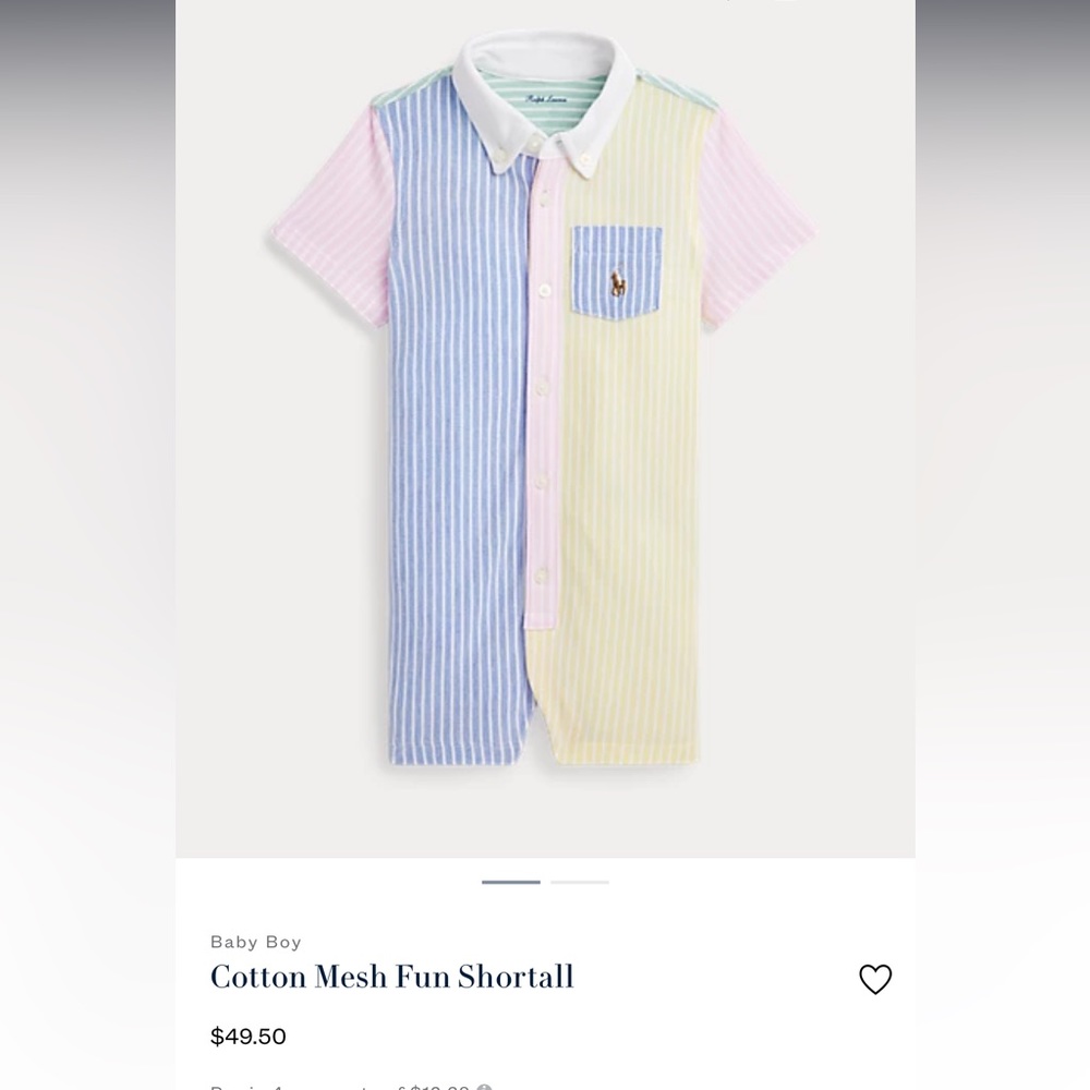 NWT Ralph Lauren Polo Cotton Mesh Shortall Size 9 M. Great outfit for Easter 🐣